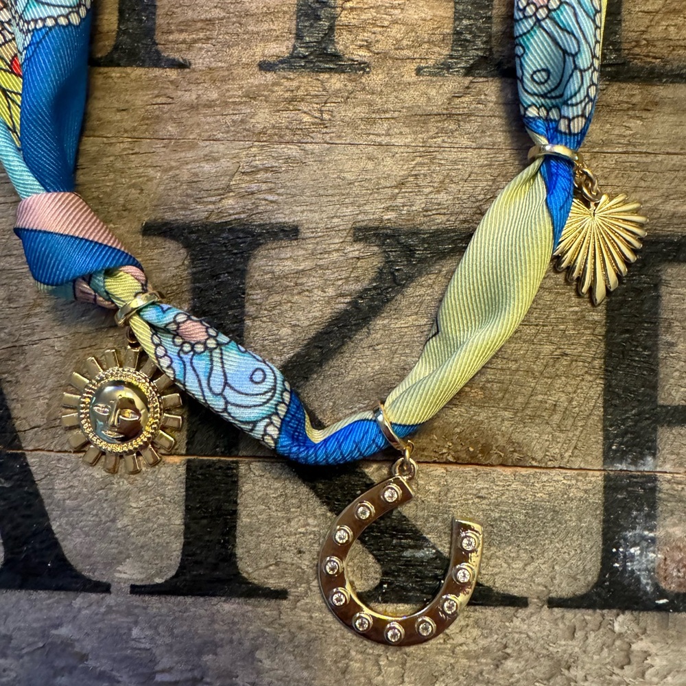 Colorful Scarf Necklace with Charms